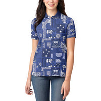 Blue Samoa Manuia Le Kerisimasi Women Polo Shirt Pacific Patchwork Xmas Vibes - Polynesian Pride