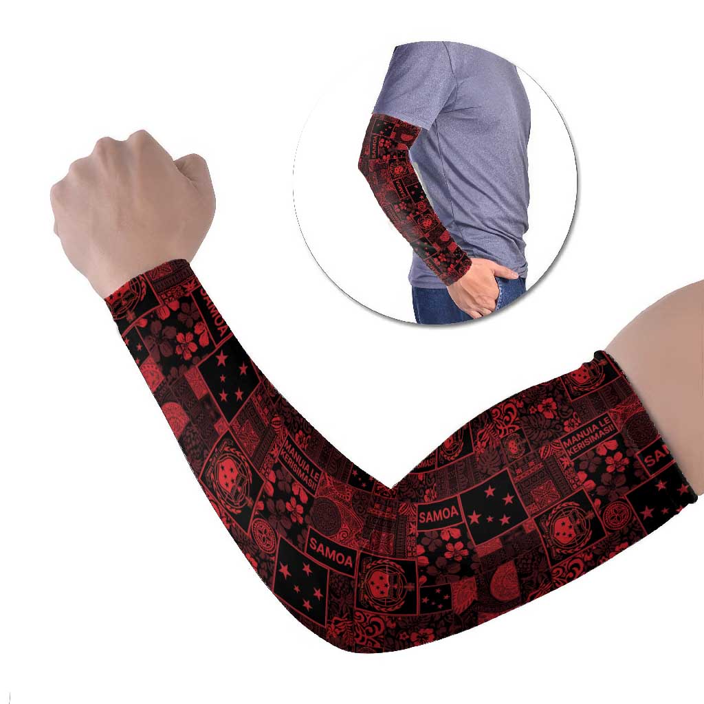 Dark Samoa Manuia Le Kerisimasi Arm Sleeves Pacific Patchwork Xmas Vibes - Polynesian Pride