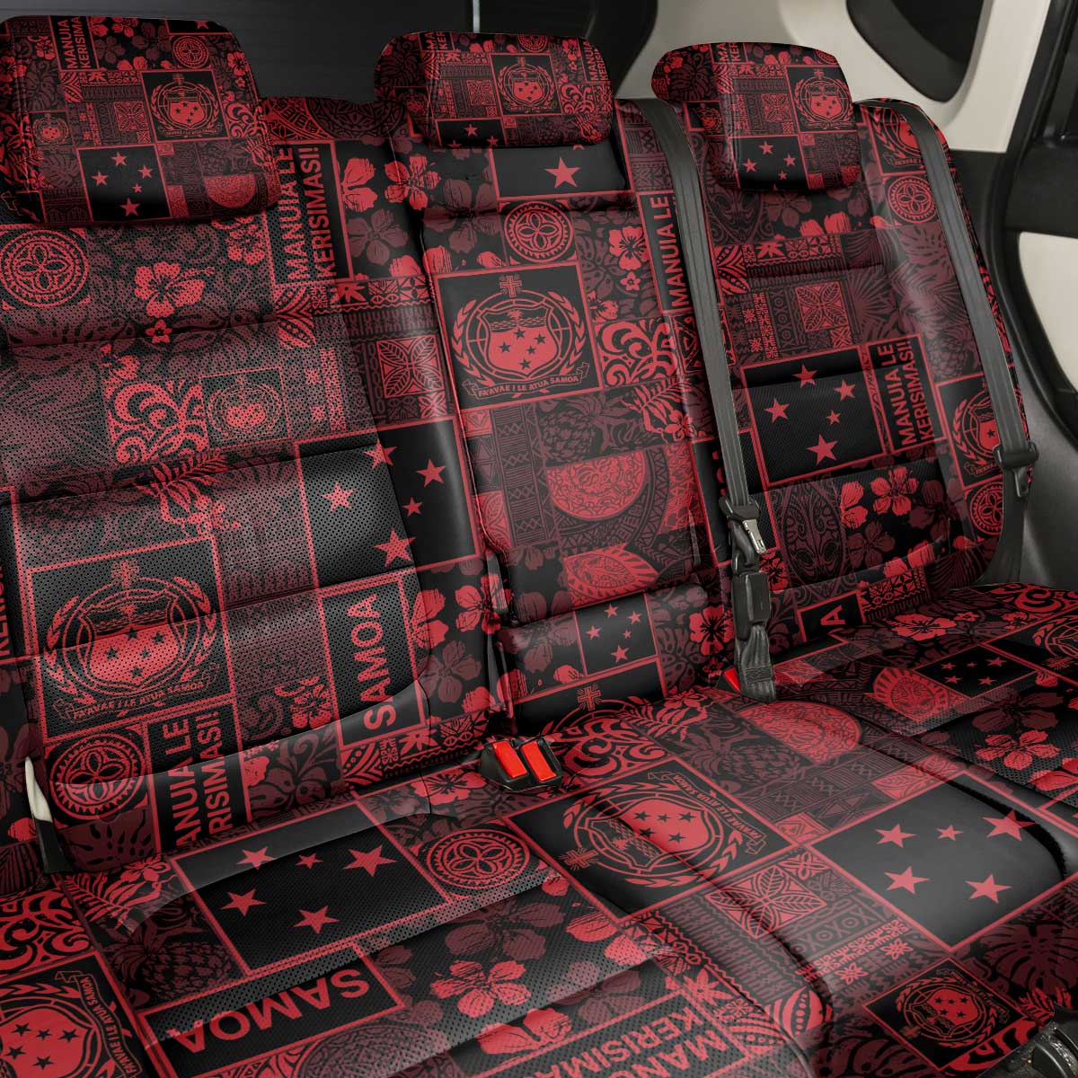 Dark Samoa Manuia Le Kerisimasi Back Car Seat Cover Pacific Patchwork Xmas Vibes - Polynesian Pride