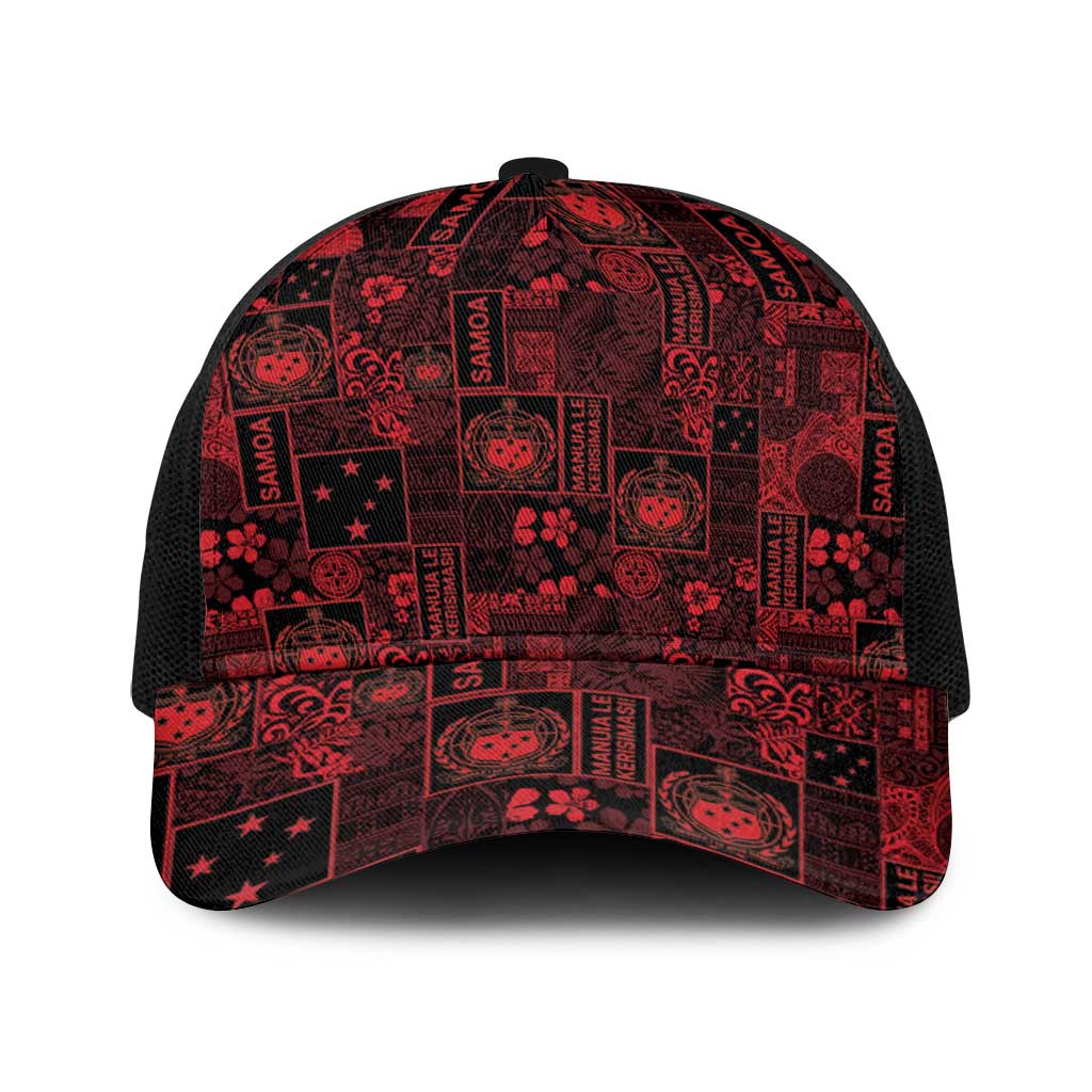 Dark Samoa Manuia Le Kerisimasi Baseball Net Cap Pacific Patchwork Xmas Vibes - Polynesian Pride