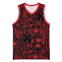 Dark Samoa Manuia Le Kerisimasi Basketball Jersey Pacific Patchwork Xmas Vibes - Polynesian Pride