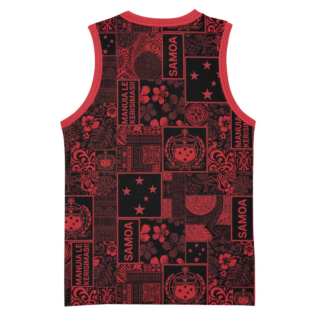 Dark Samoa Manuia Le Kerisimasi Basketball Jersey Pacific Patchwork Xmas Vibes - Polynesian Pride