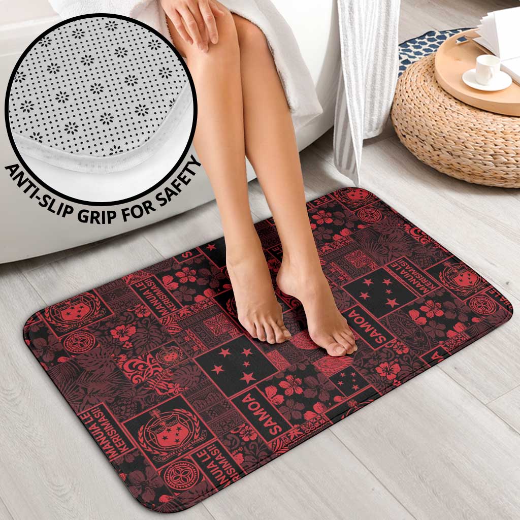 Dark Samoa Manuia Le Kerisimasi Bathroom Set Pacific Patchwork Xmas Vibes - Polynesian Pride
