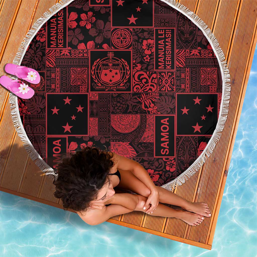Dark Samoa Manuia Le Kerisimasi Beach Blanket Pacific Patchwork Xmas Vibes - Polynesian Pride