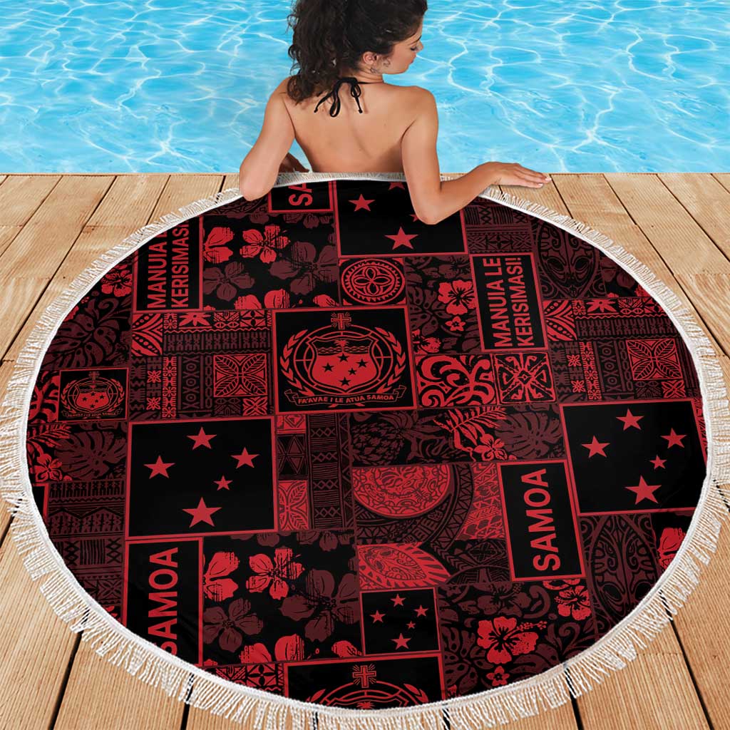 Dark Samoa Manuia Le Kerisimasi Beach Blanket Pacific Patchwork Xmas Vibes - Polynesian Pride