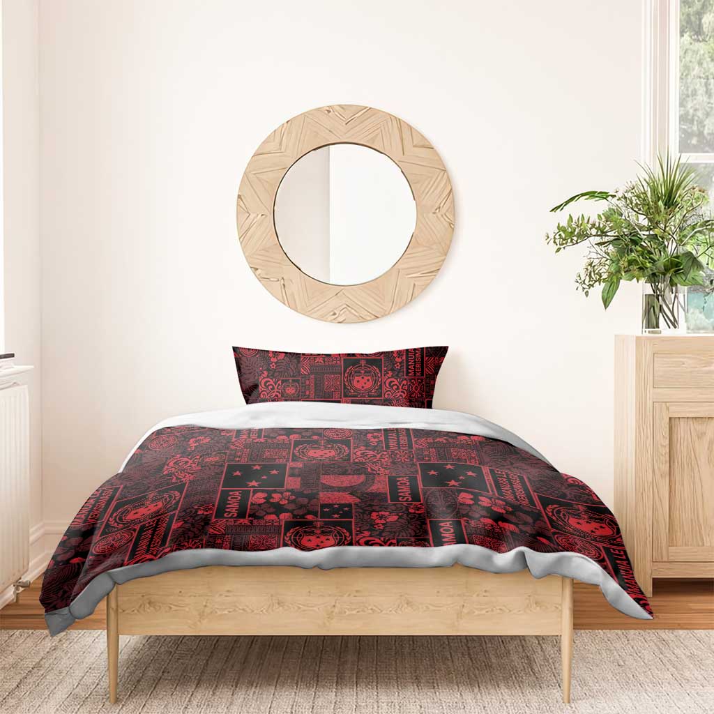 Dark Samoa Manuia Le Kerisimasi Bedding Set Pacific Patchwork Xmas Vibes - Polynesian Pride