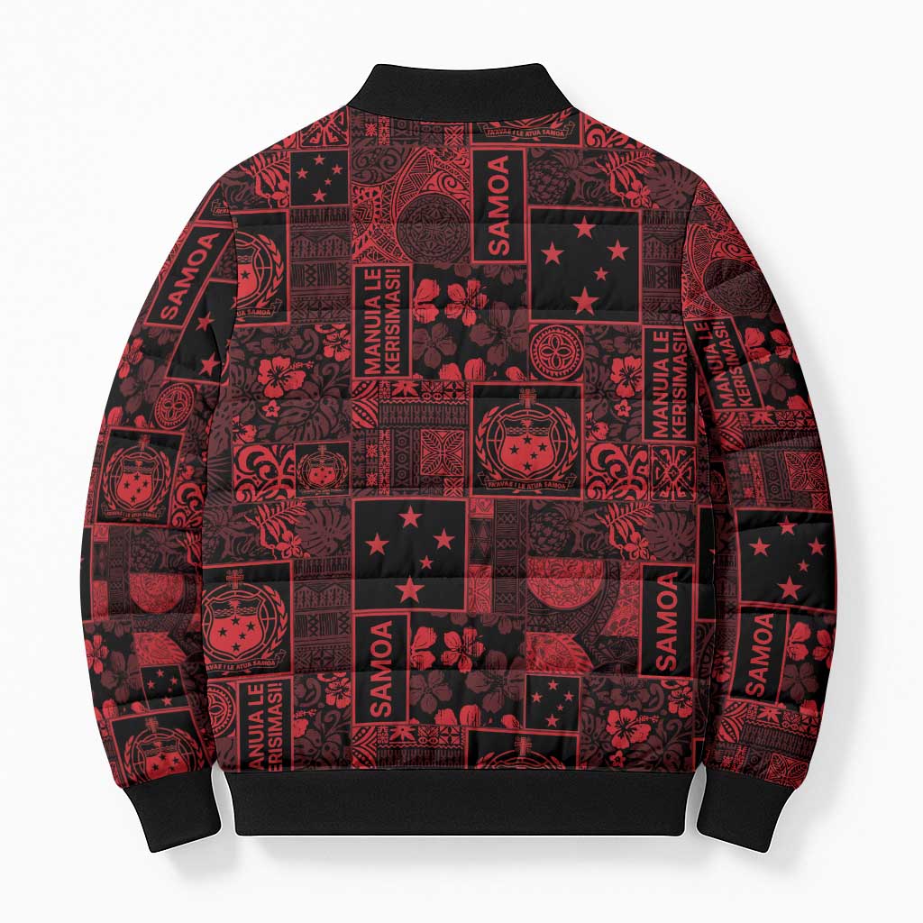 Dark Samoa Manuia Le Kerisimasi Bomber Puffer Jacket Pacific Patchwork Xmas Vibes - Polynesian Pride