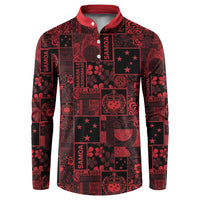 Dark Samoa Manuia Le Kerisimasi Button Sweatshirt Pacific Patchwork Xmas Vibes - Polynesian Pride