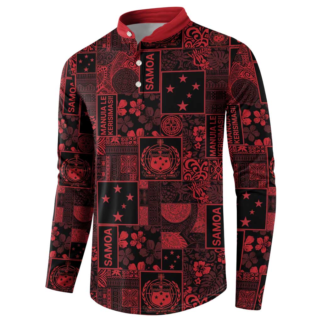 Dark Samoa Manuia Le Kerisimasi Button Sweatshirt Pacific Patchwork Xmas Vibes - Polynesian Pride