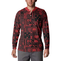 Dark Samoa Manuia Le Kerisimasi Button Sweatshirt Pacific Patchwork Xmas Vibes - Polynesian Pride