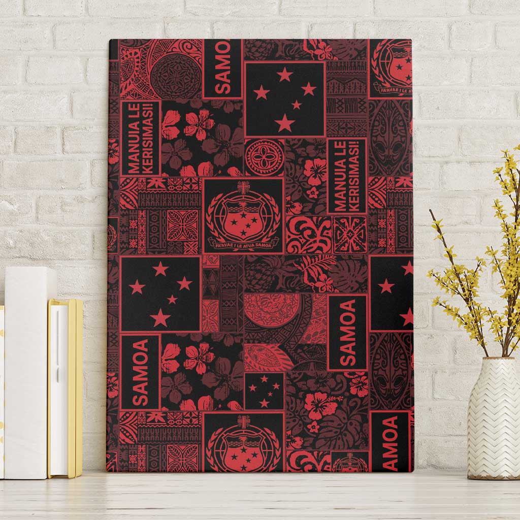 Dark Samoa Manuia Le Kerisimasi Canvas Wall Art Pacific Patchwork Xmas Vibes - Polynesian Pride