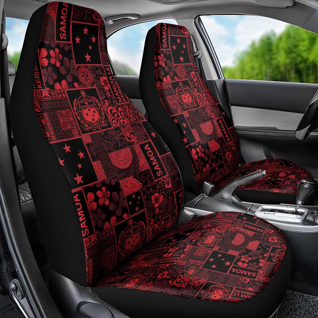 Dark Samoa Manuia Le Kerisimasi Car Seat Cover Pacific Patchwork Xmas Vibes - Polynesian Pride