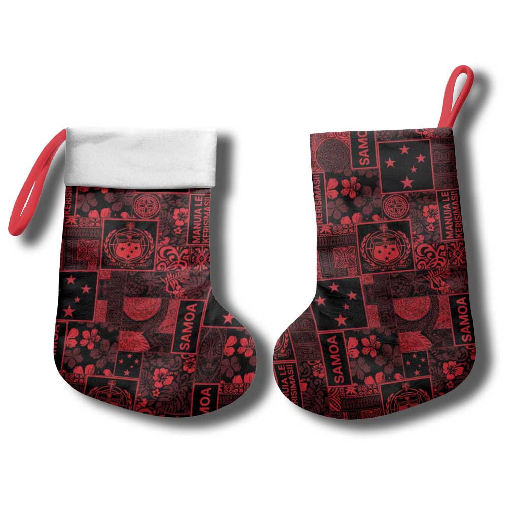 Dark Samoa Manuia Le Kerisimasi Christmas Stocking Pacific Patchwork Xmas Vibes - Polynesian Pride