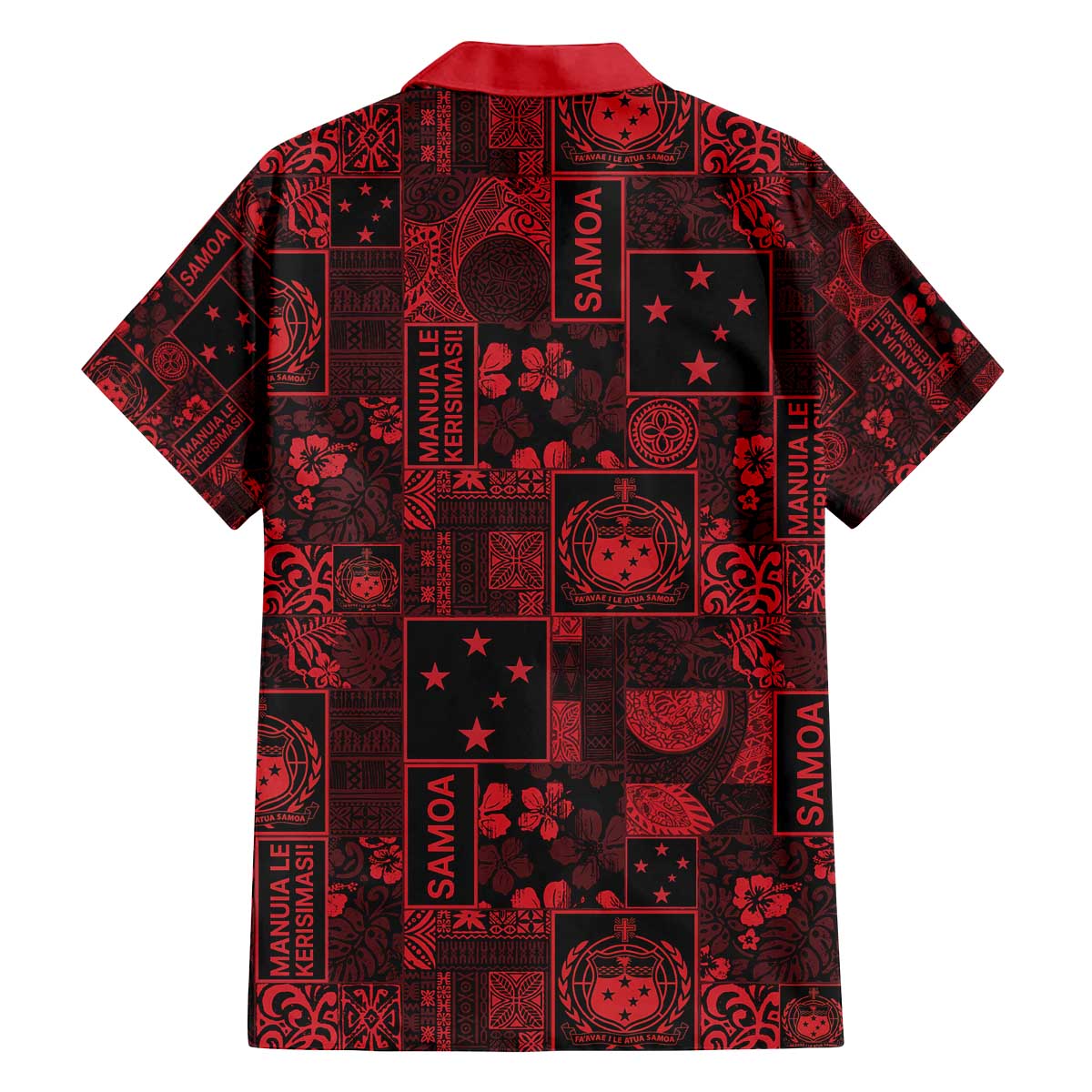Dark Samoa Manuia Le Kerisimasi Family Matching Off The Shoulder Long Sleeve Dress and Hawaiian Shirt Pacific Patchwork Xmas Vibes - Polynesian Pride