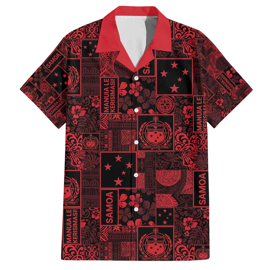 Dark Samoa Manuia Le Kerisimasi Family Matching Puletasi and Hawaiian Shirt Pacific Patchwork Xmas Vibes - Polynesian Pride