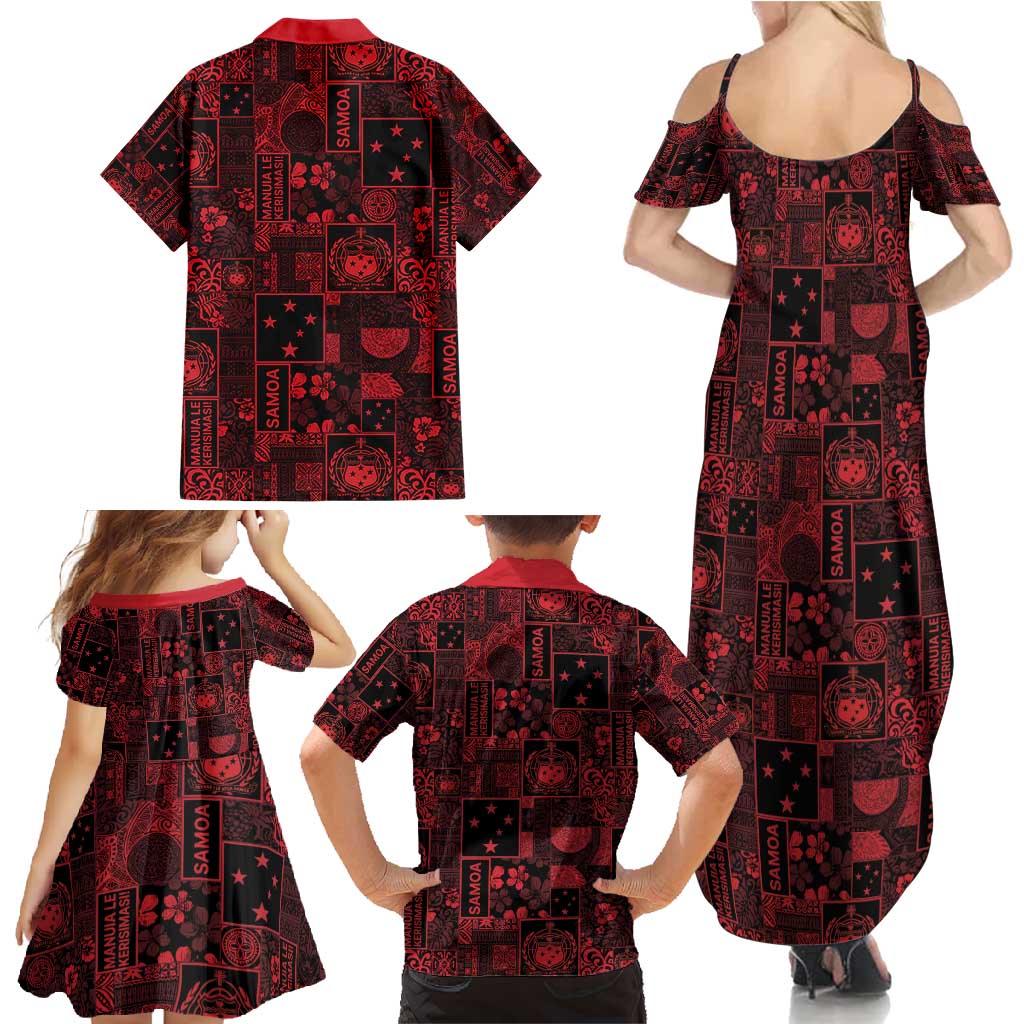 Dark Samoa Manuia Le Kerisimasi Family Matching Summer Maxi Dress and Hawaiian Shirt Pacific Patchwork Xmas Vibes - Polynesian Pride