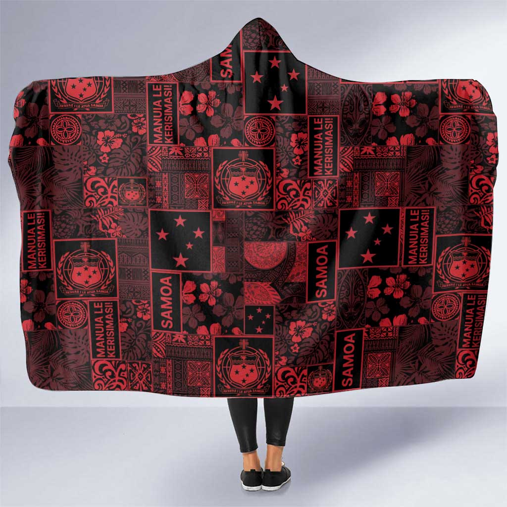 Dark Samoa Manuia Le Kerisimasi Hooded Blanket Pacific Patchwork Xmas Vibes - Polynesian Pride