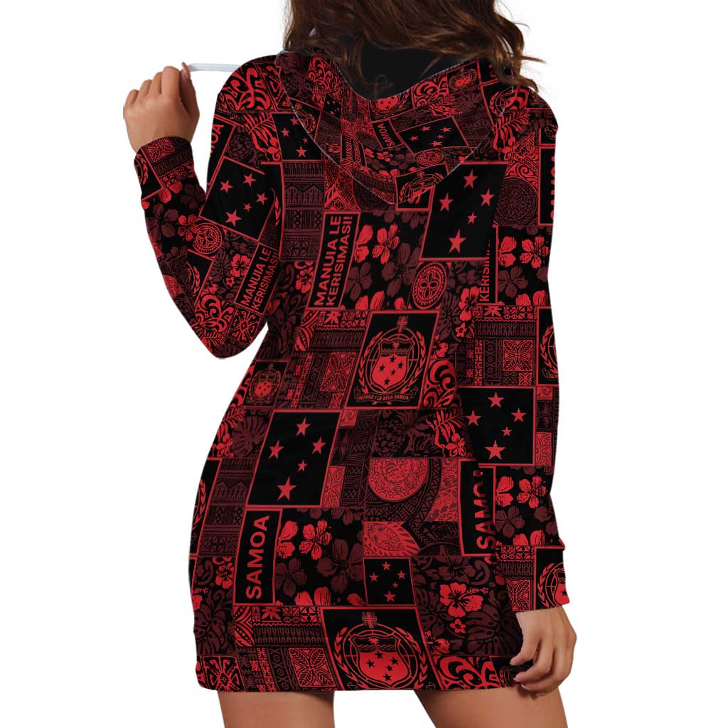 Dark Samoa Manuia Le Kerisimasi Hoodie Dress Pacific Patchwork Xmas Vibes - Polynesian Pride
