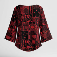 Dark Samoa Manuia Le Kerisimasi Kimono Sleeve Blouse Pacific Patchwork Xmas Vibes - Polynesian Pride