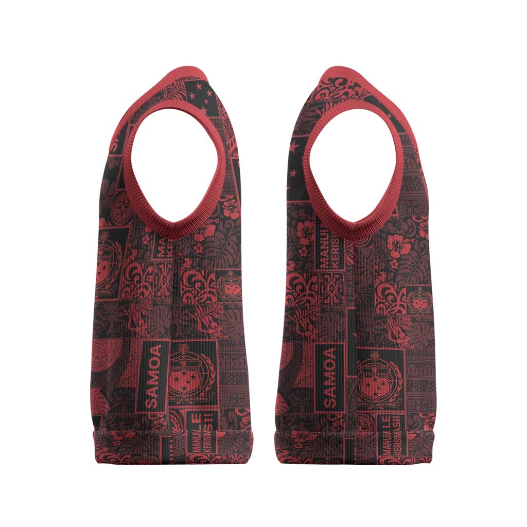 Dark Samoa Manuia Le Kerisimasi Christmas Knitted V-Neck Vest Pacific Patchwork Xmas Vibes - Polynesian Pride