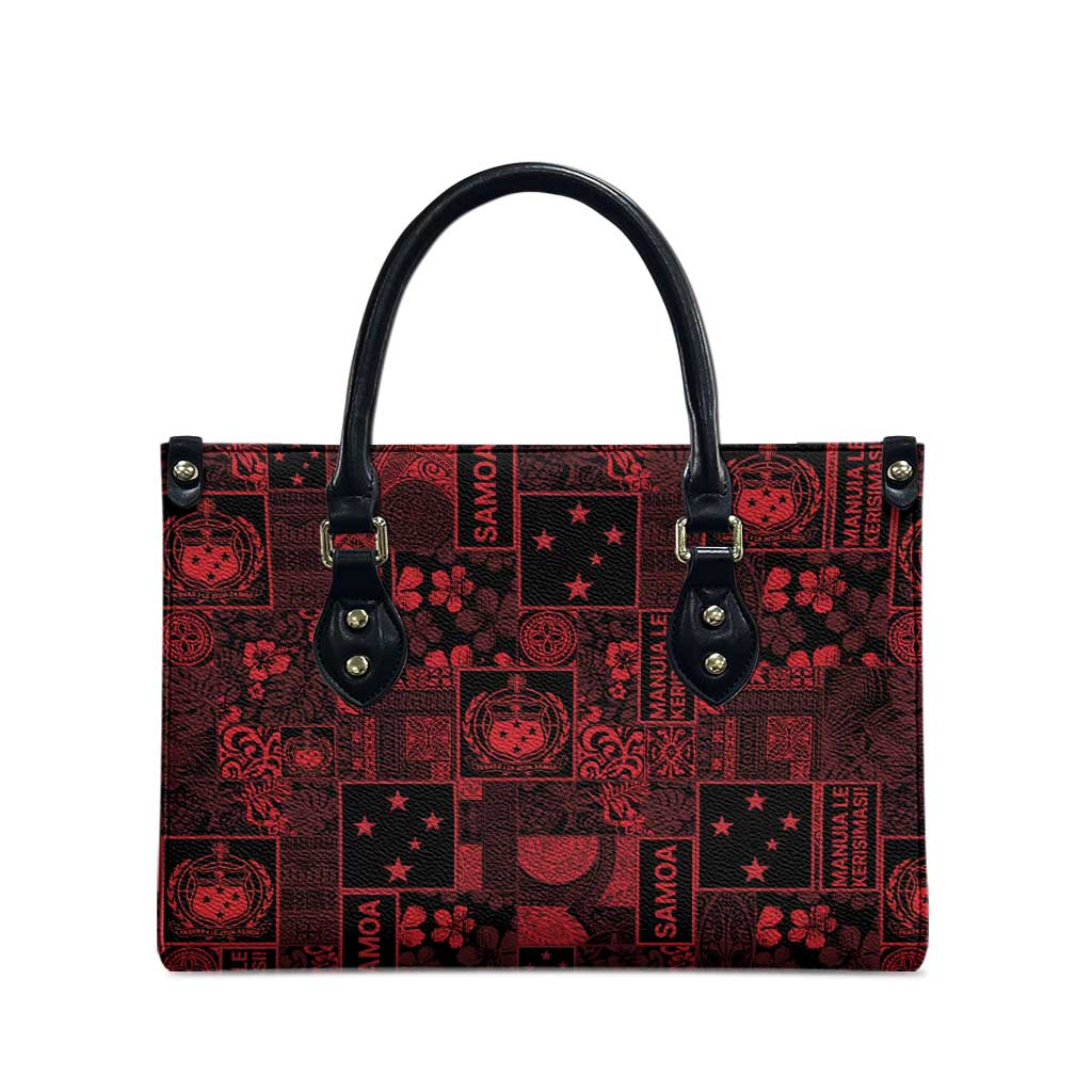 Dark Samoa Manuia Le Kerisimasi Leather Bag Pacific Patchwork Xmas Vibes - Polynesian Pride