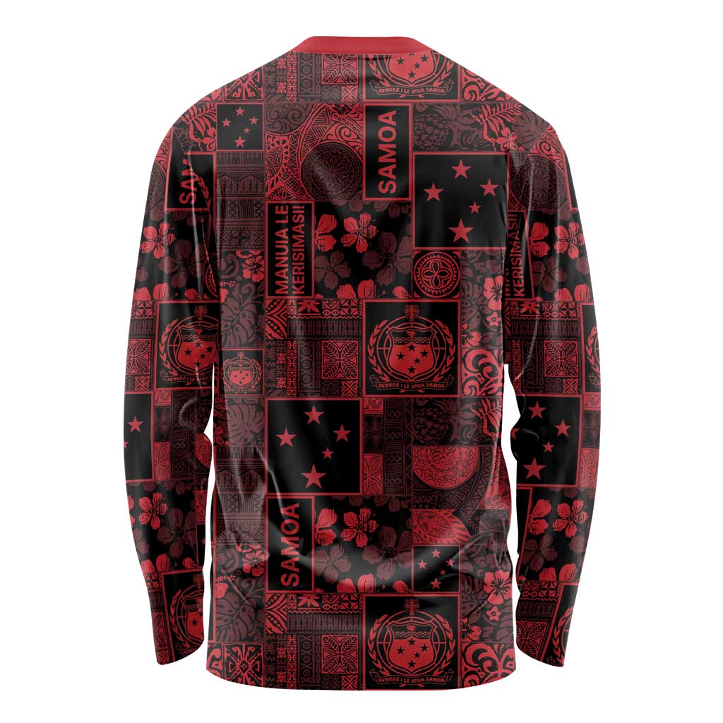 Dark Samoa Manuia Le Kerisimasi Long Sleeve Shirt Pacific Patchwork Xmas Vibes - Polynesian Pride
