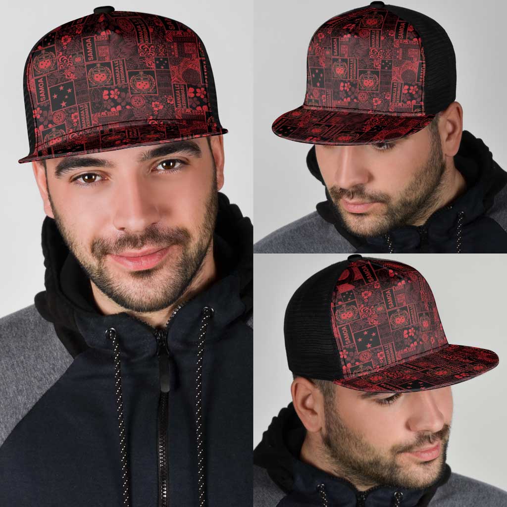 Dark Samoa Manuia Le Kerisimasi Mesh Trucker Cap Pacific Patchwork Xmas Vibes - Polynesian Pride