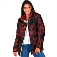 Dark Samoa Manuia Le Kerisimasi Padded Jacket Pacific Patchwork Xmas Vibes - Polynesian Pride