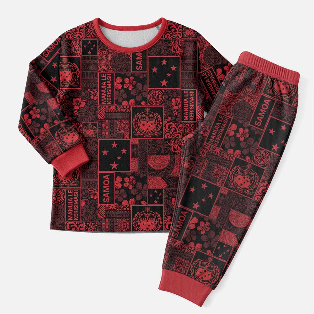 Dark Samoa Manuia Le Kerisimasi Christmas Pajama Set Pacific Patchwork Xmas Vibes - Polynesian Pride