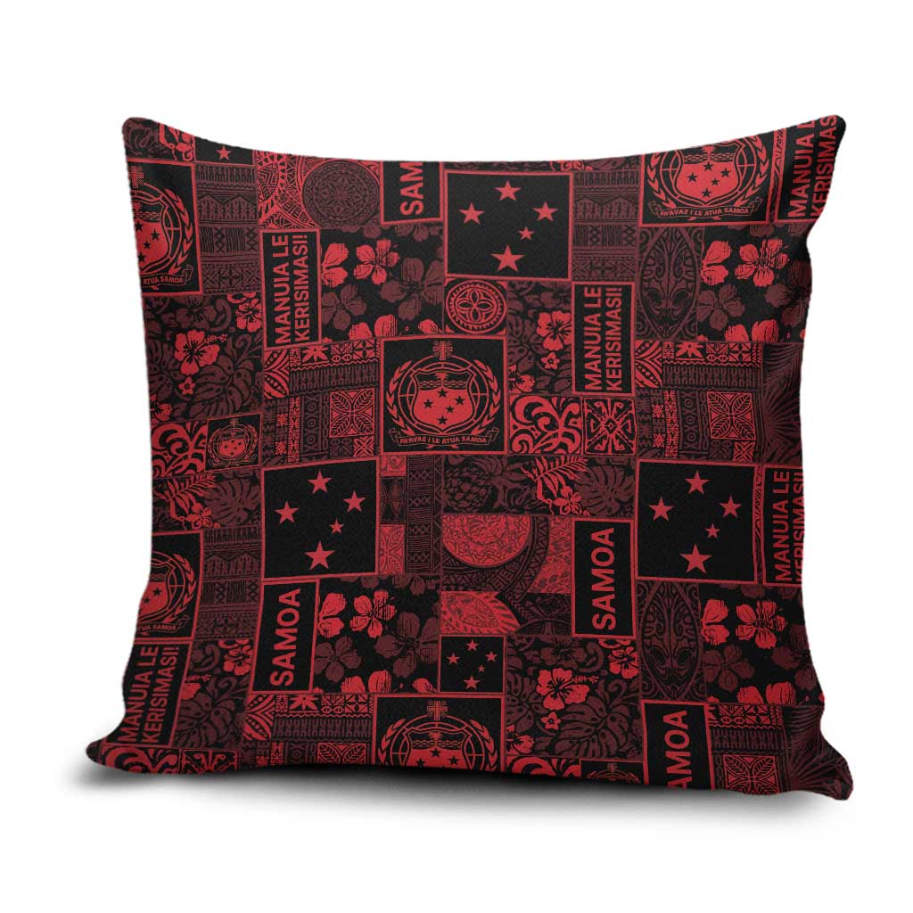 Dark Samoa Manuia Le Kerisimasi Pillow Cover Pacific Patchwork Xmas Vibes - Polynesian Pride