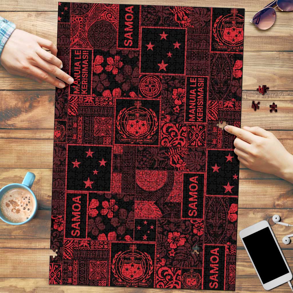 Dark Samoa Manuia Le Kerisimasi Puzzle Pacific Patchwork Xmas Vibes - Polynesian Pride