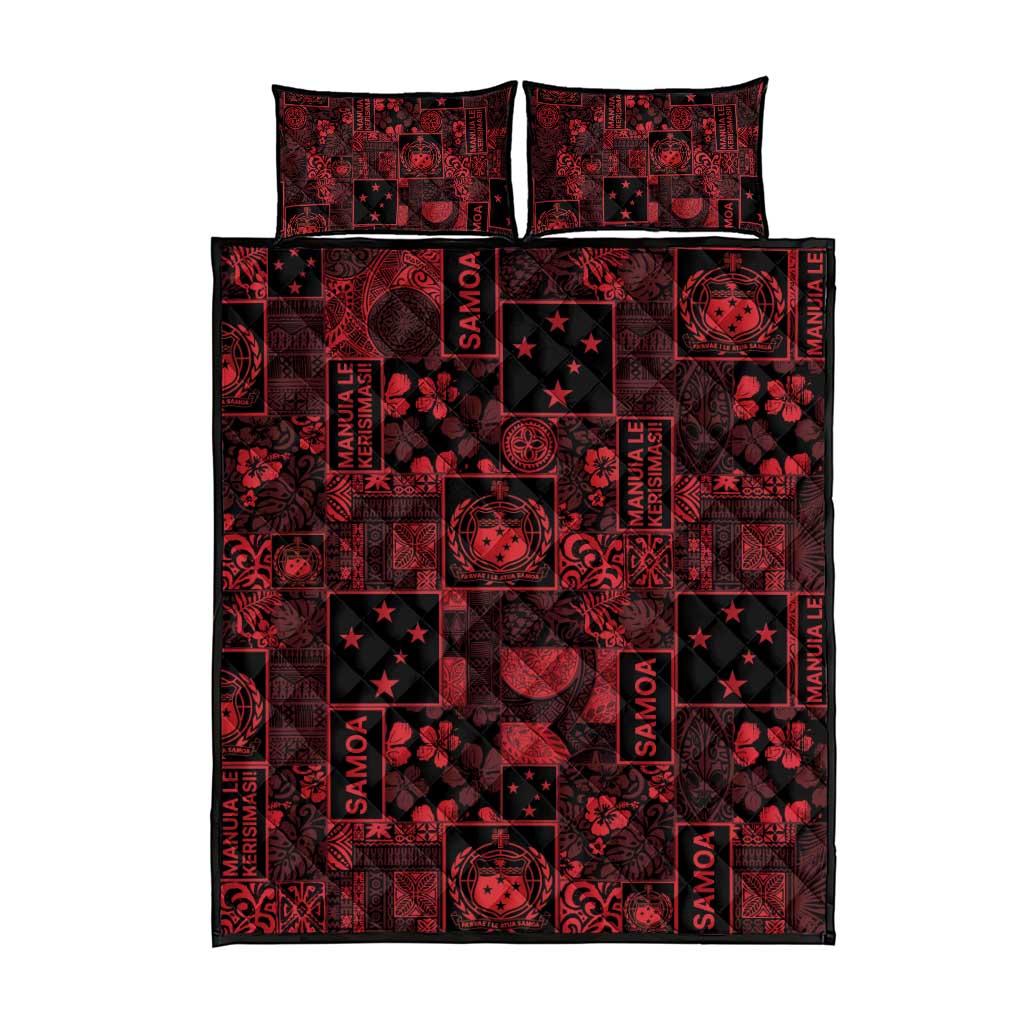 Dark Samoa Manuia Le Kerisimasi Quilt Bed Set Pacific Patchwork Xmas Vibes - Polynesian Pride