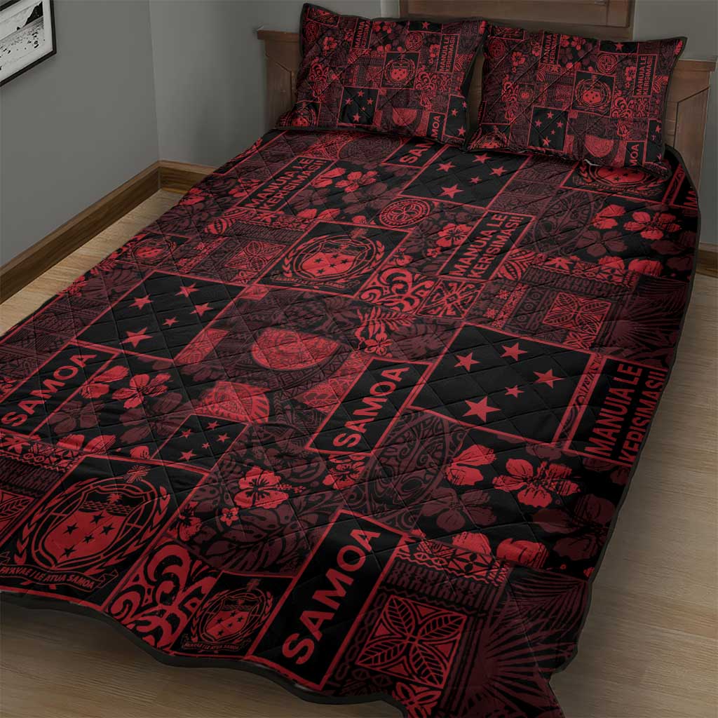 Dark Samoa Manuia Le Kerisimasi Quilt Bed Set Pacific Patchwork Xmas Vibes - Polynesian Pride