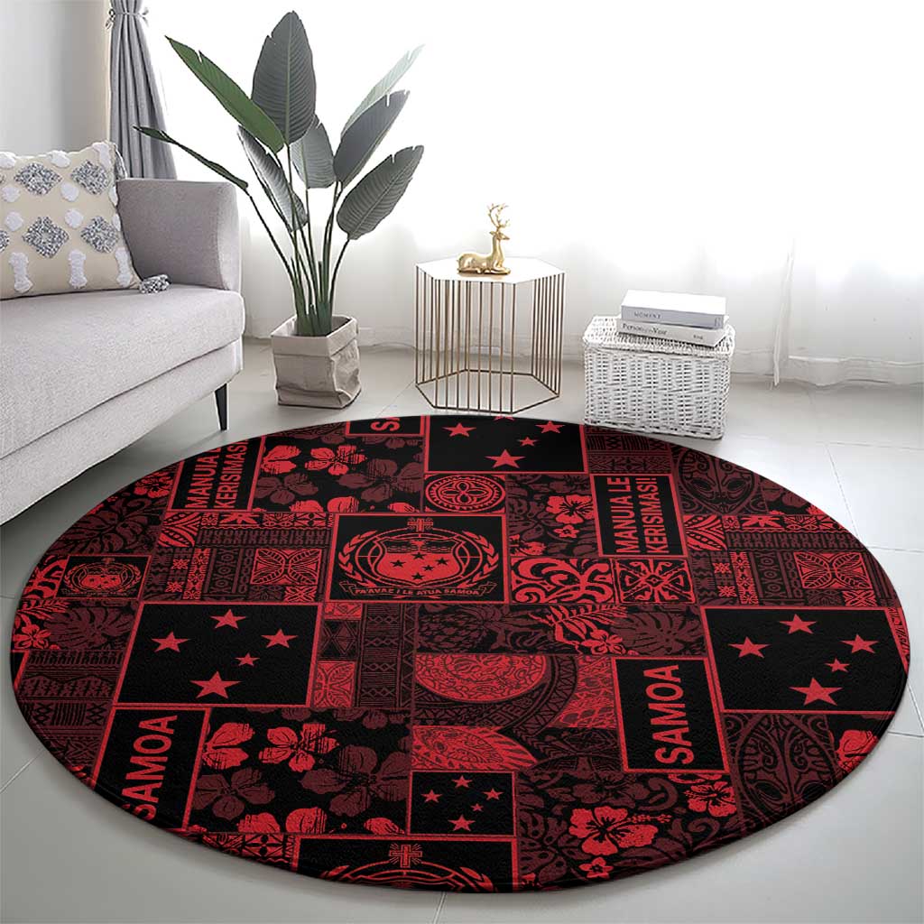 Dark Samoa Manuia Le Kerisimasi Round Carpet Pacific Patchwork Xmas Vibes - Polynesian Pride