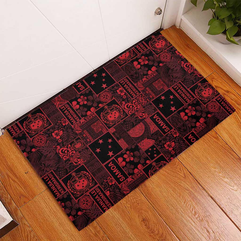 Dark Samoa Manuia Le Kerisimasi Rubber Doormat Pacific Patchwork Xmas Vibes - Polynesian Pride