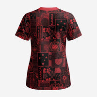 Dark Samoa Manuia Le Kerisimasi Scrub Top Pacific Patchwork Xmas Vibes - Polynesian Pride