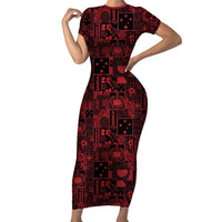 Dark Samoa Manuia Le Kerisimasi Short Sleeve Bodycon Dress Pacific Patchwork Xmas Vibes - Polynesian Pride