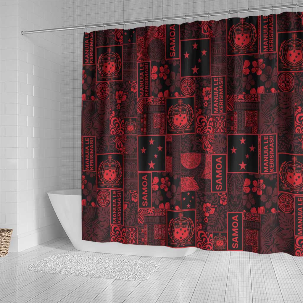 Dark Samoa Manuia Le Kerisimasi Shower Curtain Pacific Patchwork Xmas Vibes - Polynesian Pride