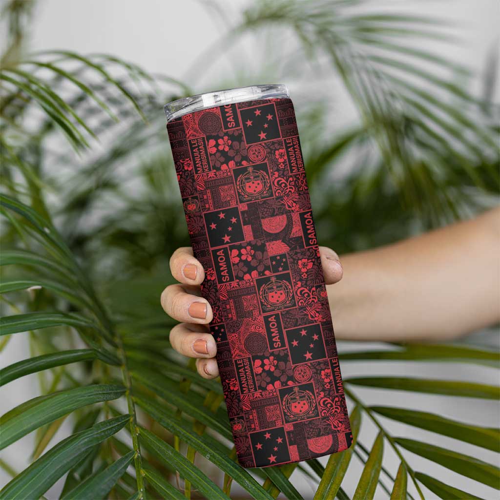 Dark Samoa Manuia Le Kerisimasi Skinny Tumbler Pacific Patchwork Xmas Vibes - Polynesian Pride