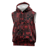 Dark Samoa Manuia Le Kerisimasi Sleeveless Hoodie Pacific Patchwork Xmas Vibes - Polynesian Pride