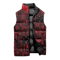 Dark Samoa Manuia Le Kerisimasi Sleeveless Puffer Jacket Pacific Patchwork Xmas Vibes - Polynesian Pride