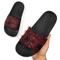 Dark Samoa Manuia Le Kerisimasi Slide Sandals Pacific Patchwork Xmas Vibes - Polynesian Pride