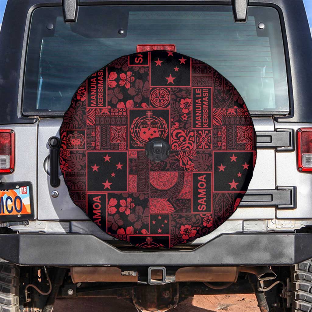 Dark Samoa Manuia Le Kerisimasi Spare Tire Cover Pacific Patchwork Xmas Vibes - Polynesian Pride