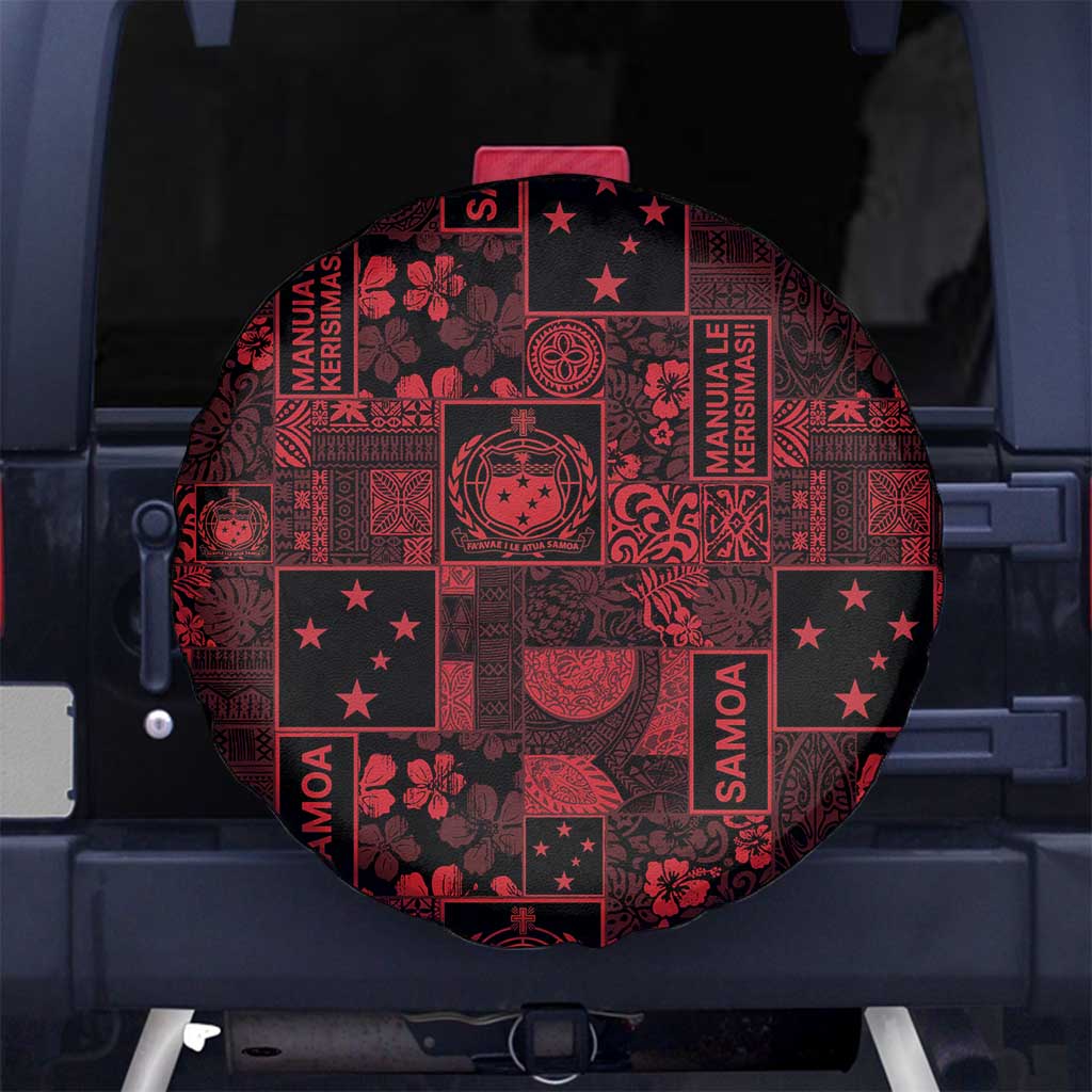 Dark Samoa Manuia Le Kerisimasi Spare Tire Cover Pacific Patchwork Xmas Vibes - Polynesian Pride
