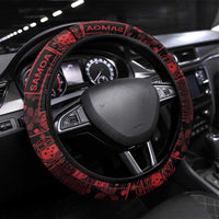 Dark Samoa Manuia Le Kerisimasi Steering Wheel Cover Pacific Patchwork Xmas Vibes - Polynesian Pride