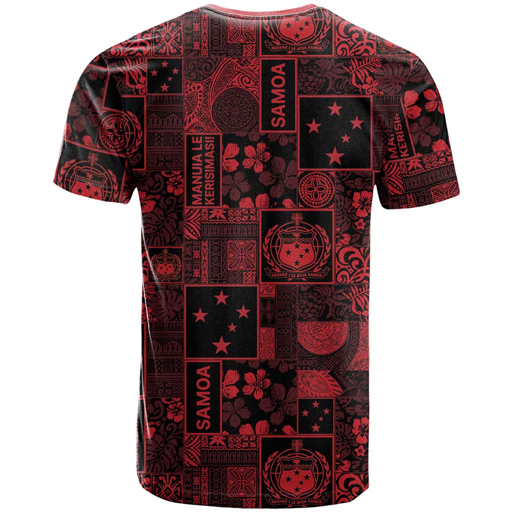 Dark Samoa Manuia Le Kerisimasi T Shirt Pacific Patchwork Xmas Vibes - Polynesian Pride