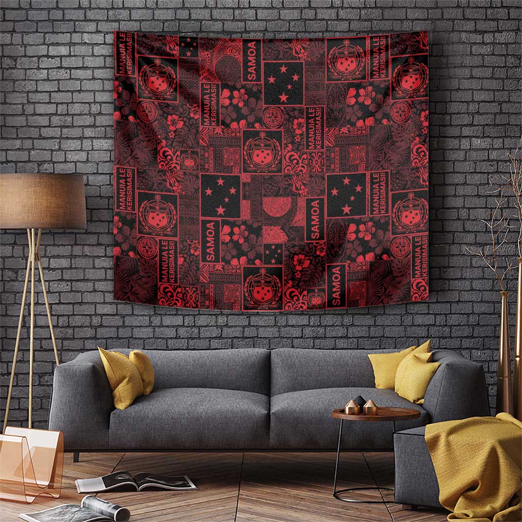 Dark Samoa Manuia Le Kerisimasi Tapestry Pacific Patchwork Xmas Vibes - Polynesian Pride