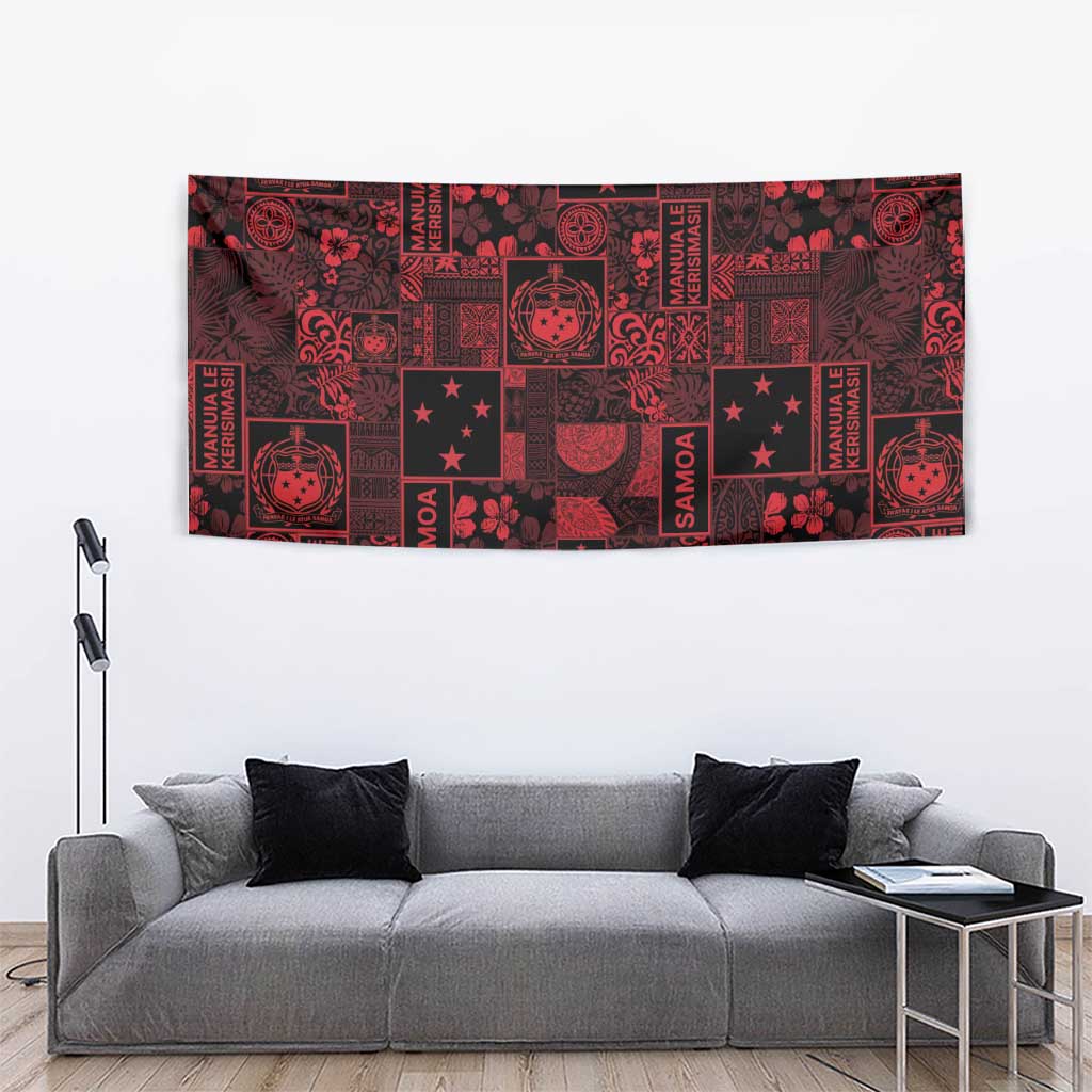 Dark Samoa Manuia Le Kerisimasi Tapestry Pacific Patchwork Xmas Vibes - Polynesian Pride
