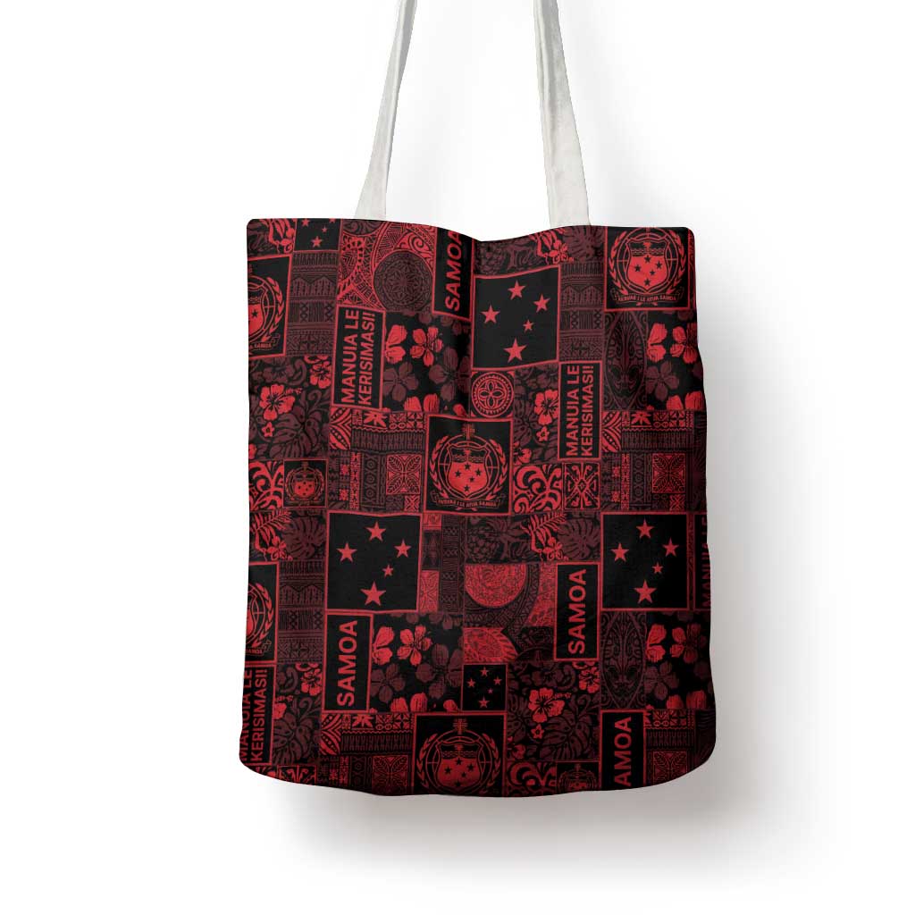 Dark Samoa Manuia Le Kerisimasi Tote Bag Pacific Patchwork Xmas Vibes - Polynesian Pride