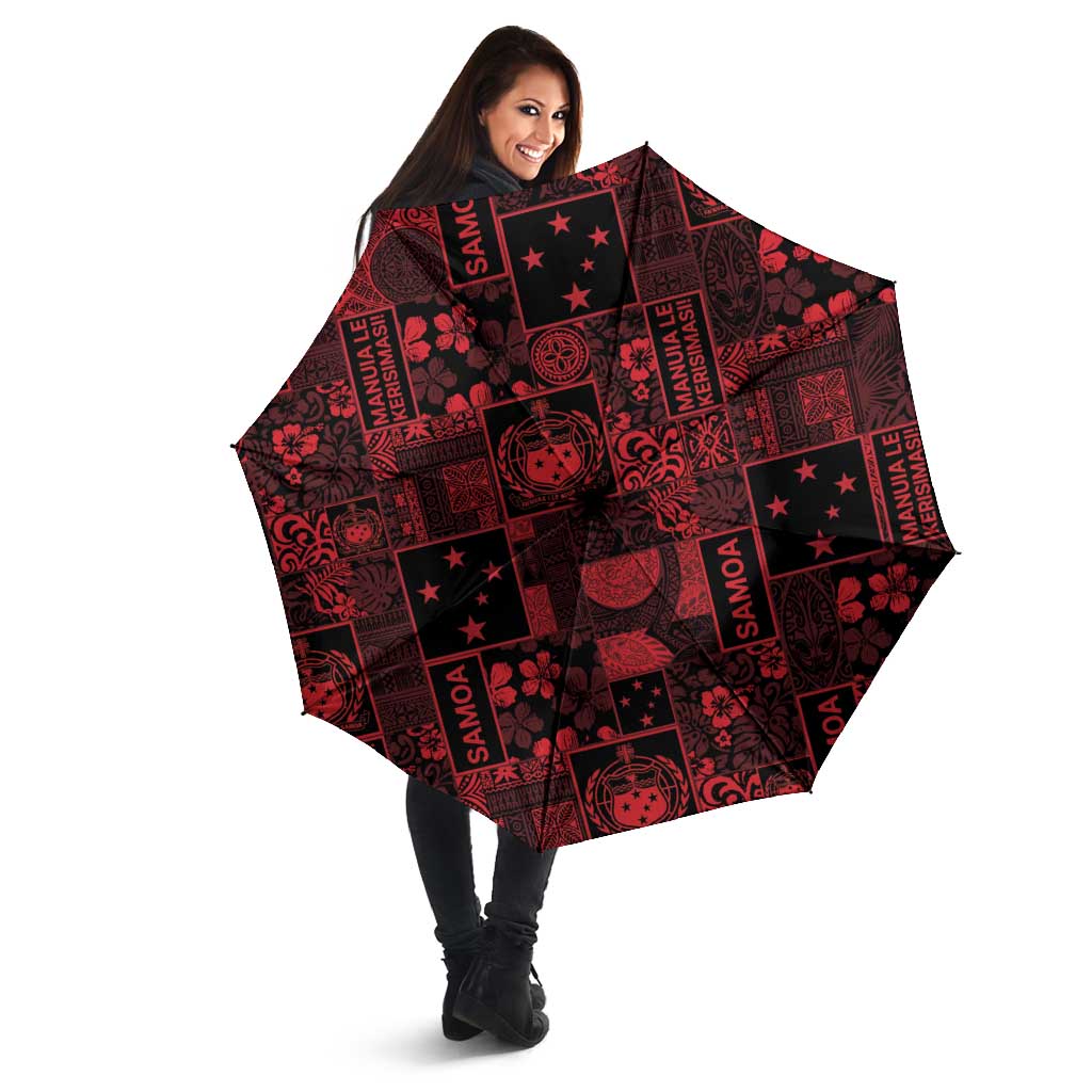Dark Samoa Manuia Le Kerisimasi Umbrella Pacific Patchwork Xmas Vibes - Polynesian Pride
